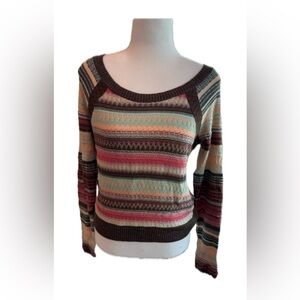 Free People Boho Striped Pullover Sweater Size M Cotton Blend